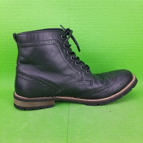 ✅Studio Ink Cowboy Men's 9.5 BLACK Leather Brogue Wingtip Chukka Boots Lace-up - Picture 11 of 12